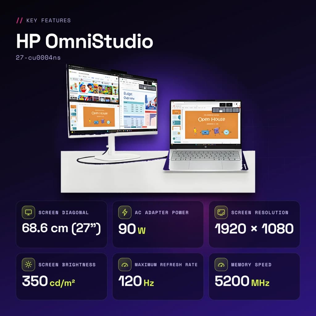 All-in-One HP OmniStudio 16GB/1TB SSD Blanco Intel Core 5 120U 27 pulgadas Sin Sistema Operativo 27-cu0004ns - 5 GHz