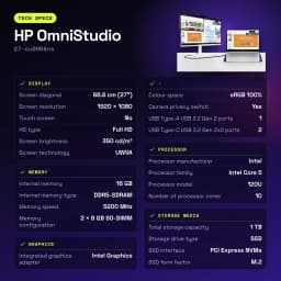 All-in-One HP OmniStudio 16GB/1TB SSD Blanco Intel Core 5 120U 27 pulgadas Sin Sistema Operativo 27-cu0004ns - 1 TB
