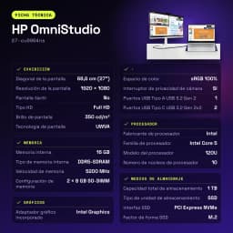 All-in-One HP OmniStudio 16GB/1TB SSD Blanco Intel Core 5 120U 27 pulgadas Sin Sistema Operativo 27-cu0004ns - 5200 MHz