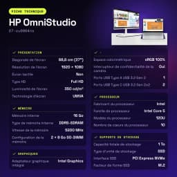 All-in-One HP OmniStudio 16GB/1TB SSD Blanco Intel Core 5 120U 27 pulgadas Sin Sistema Operativo 27-cu0004ns - WiFi 7.0