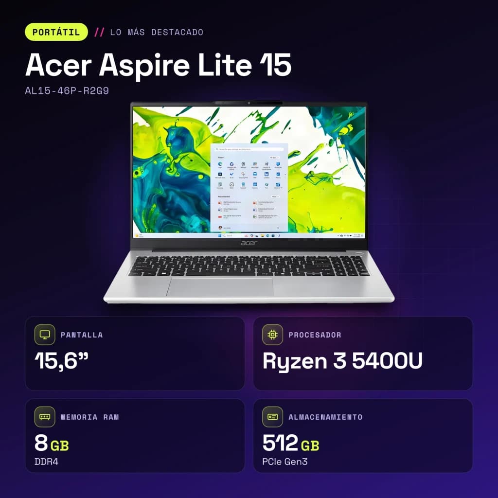 Acer Aspire Lite 15 8GB Argent - caractéristiques
