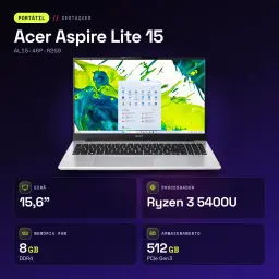PC portable Acer Aspire Lite 15 8Go/512Go 15,6 pouces IPS FHD AMD Ryzen 3 5400U SSD NVMe PCIe Gen3 Windows 11 Home Argent