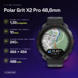 Polar Grit X2 Pro 48,6mm GPS Mapas offline Bateria 10 Dias Preto - características
