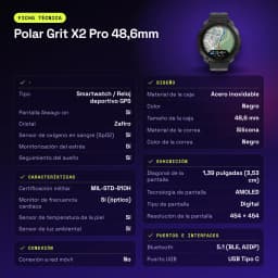 Polar Grit X2 Pro 48,6mm GPS Mapas offline Bateria 10 Dias Preto - características, 32 GB