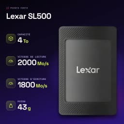 SSD Externe Lexar 4To IP54 USB-C 3.2 Gen 2x2 Noir SL500 - caractéristiques, 2000 MB/s