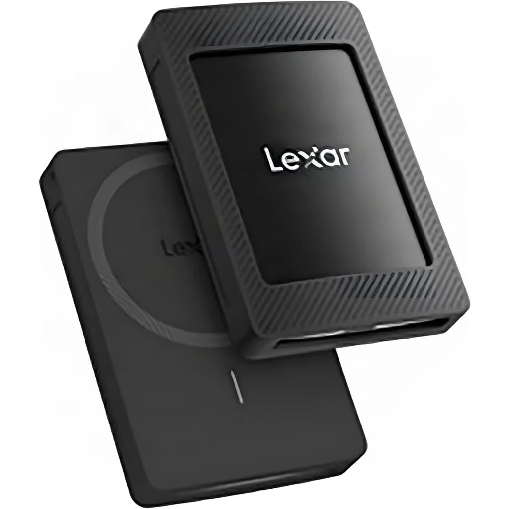 SSD Externe Lexar 4To IP54 USB-C 3.2 Gen 2x2 Noir SL500 - face avant avec logo et face arrière avec port USB-C