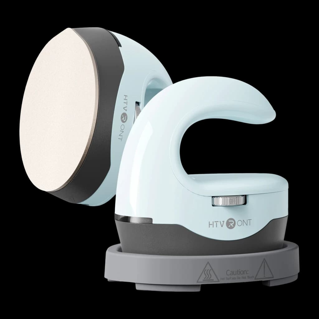 Presse thermique HTVRONT HPM02 Mini4 150W Bleu Clair - plaque chauffante circulaire relevée et socle
