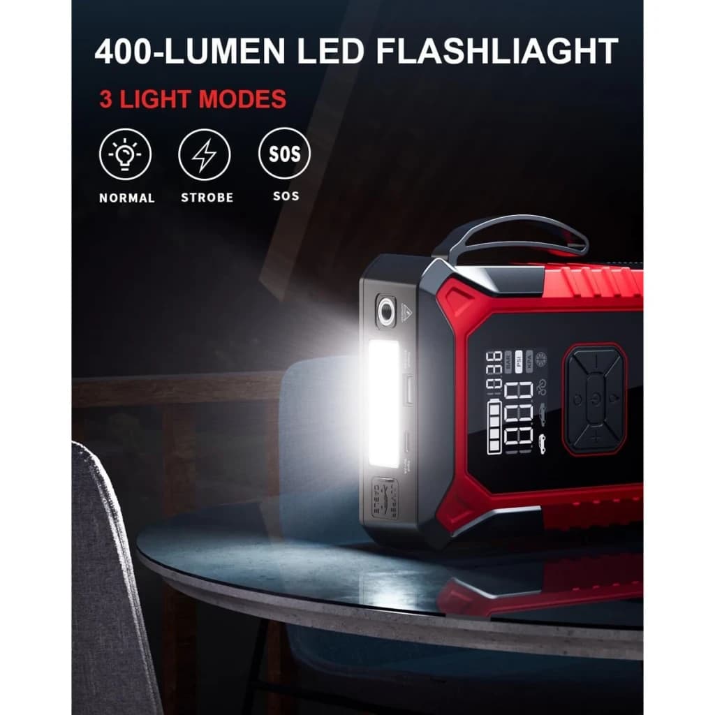 Arrancador de Bateria GOOLOO A3 3000A até 9L Gasolina / 6,5L Diesel - lanterna LED 400 lúmens acesa com 3 modos
