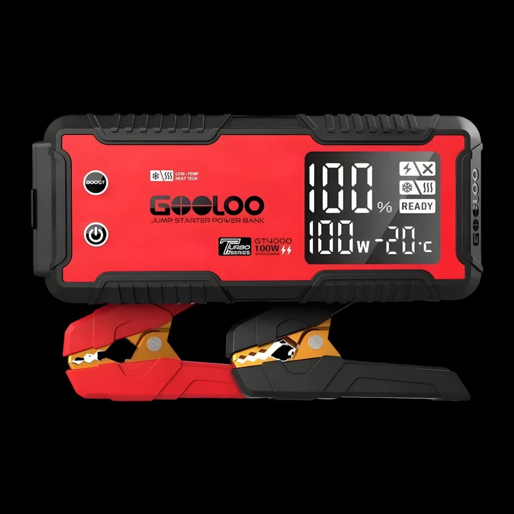 Arrancador de bateria GOOLOO 4000A até 12L gasolina / 10L diesel GT4000 - ecrã LCD com 100% e -20°C, pinças