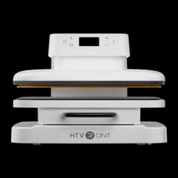 Presse thermique HTVRONT A300 Auto 350W Bleu Clair - plateaux ouverts, panneau LCD et logo HTVRONT sur la base