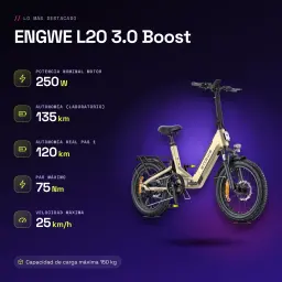 Vélo électrique pliant ENGWE L20 3.0 Boost 250W 135km 25km/h Or - caractéristiques