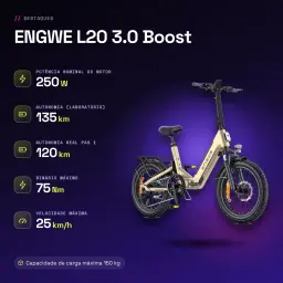 Vélo électrique pliant ENGWE L20 3.0 Boost 250W 135km 25km/h Or - caractéristiques, 135 km