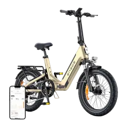 Vélo électrique pliant ENGWE L20 3.0 Boost 250W 135km 25km/h Or - cadre doré avec logo, porte-bagages arrière