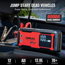Arrancador de bateria GOOLOO 6000A até 12L gasolina/diesel GT6000 - ecrã LCD a 100% pronto e grampos ligados
