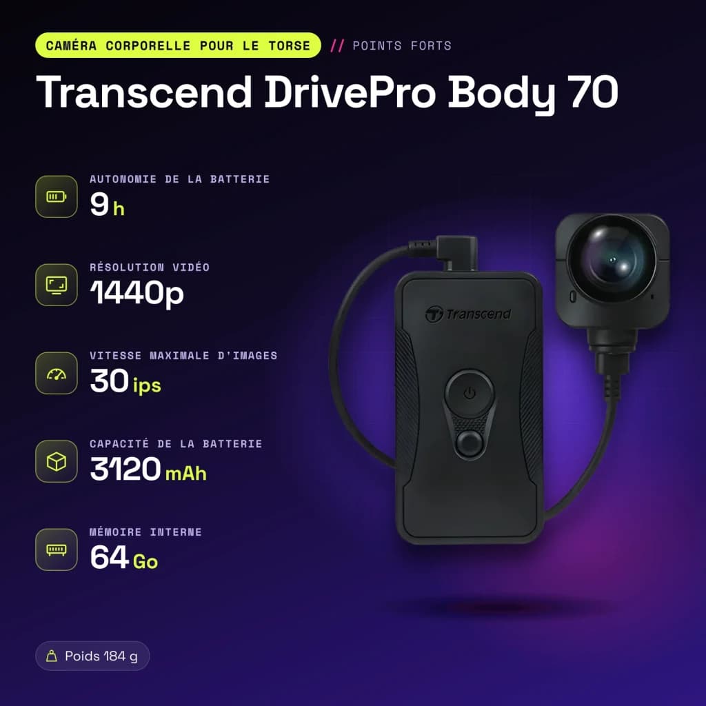 Cámara corporal Transcend DrivePro Body 70 64GB WiFi 1440p IP68 Negro - características, WiFi 4.0