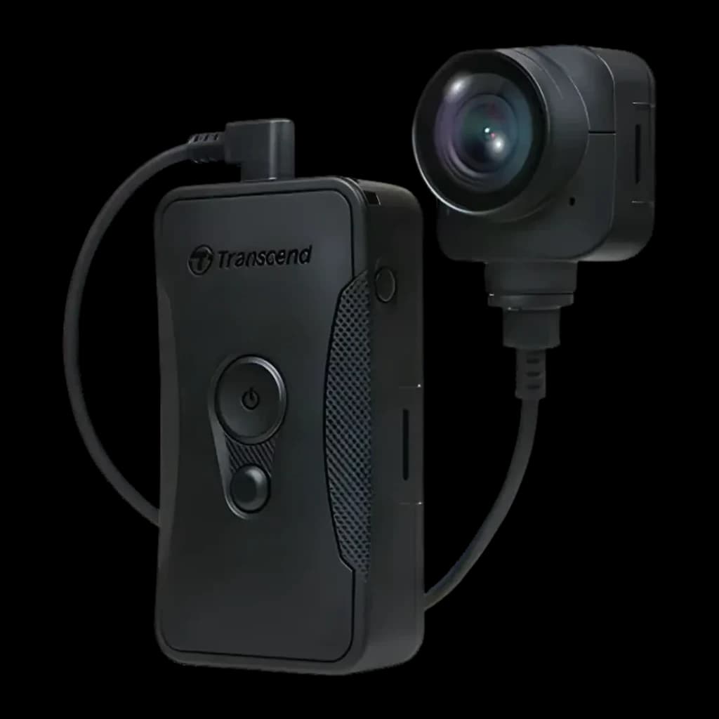 Cámara corporal Transcend DrivePro Body 70 64GB WiFi 1440p IP68 Negro - unidad principal con logo y botón