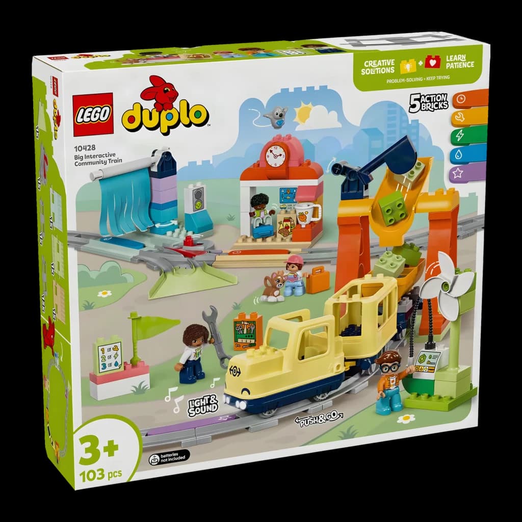 LEGO DUPLO Gran Tren Interactivo 10428 103 piezas 3+ años - tren amarillo y azul con vías, grúa, figuras