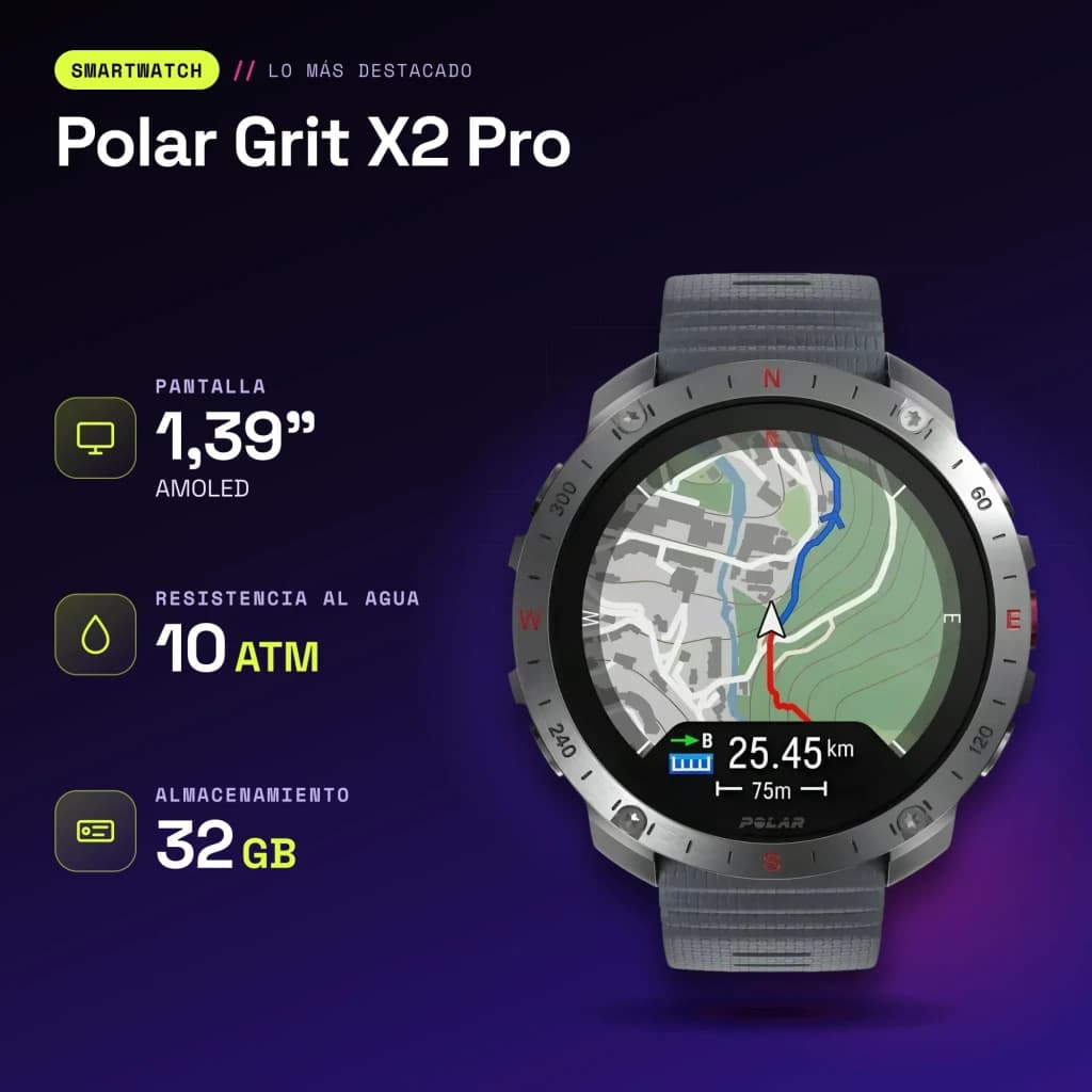 Polar Grit X2 Pro GPS 10ATM Bateria 10 Dias Cinzento - características