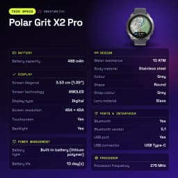 Polar Grit X2 Pro GPS 10ATM Bateria 10 Dias Cinzento - características