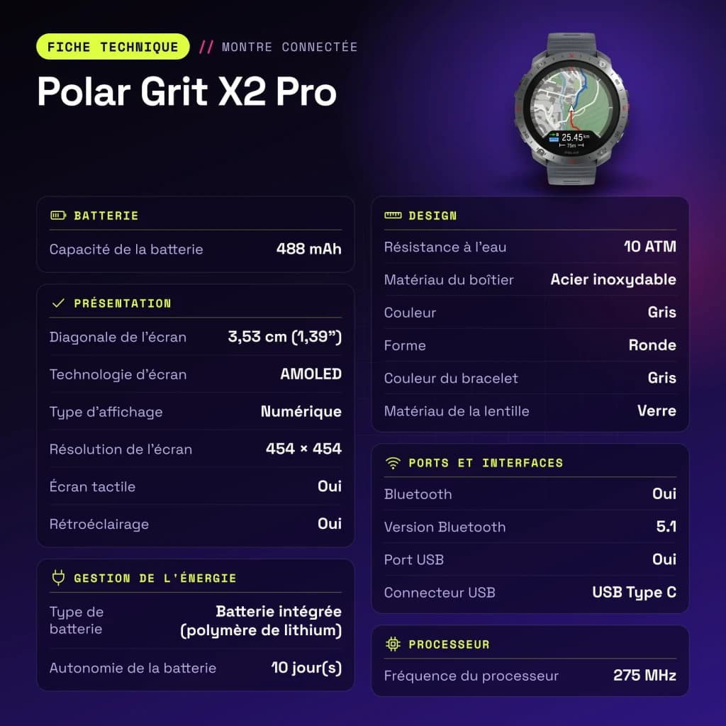 Polar Grit X2 Pro GPS 10ATM Bateria 10 Dias Cinzento - características