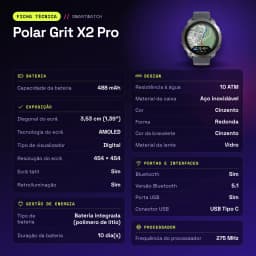 Polar Grit X2 Pro GPS 10ATM Bateria 10 Dias Cinzento - características