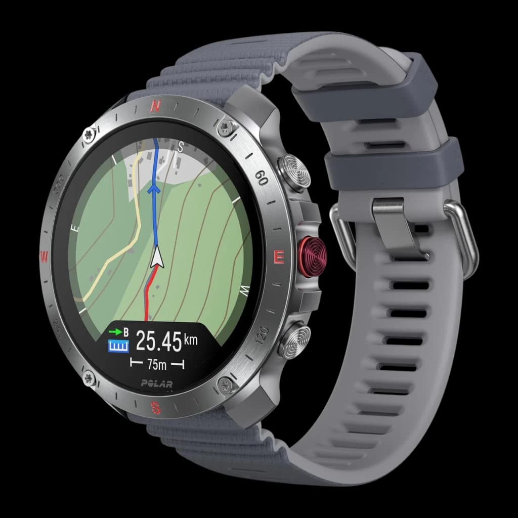 Polar Grit X2 Pro GPS 10ATM Bateria 10 Dias Cinzento - ecrã com mapa topográfico GPS, moldura metálica e coroa