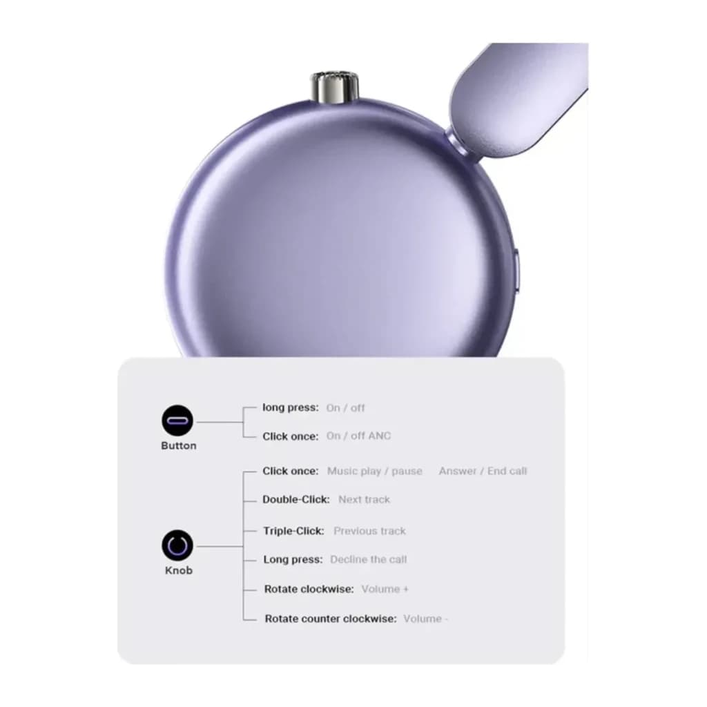 Casque Acefast H8 Réduction de Bruit Active Bluetooth 5.4 60h Or - DC 5V 1A (USB-C)