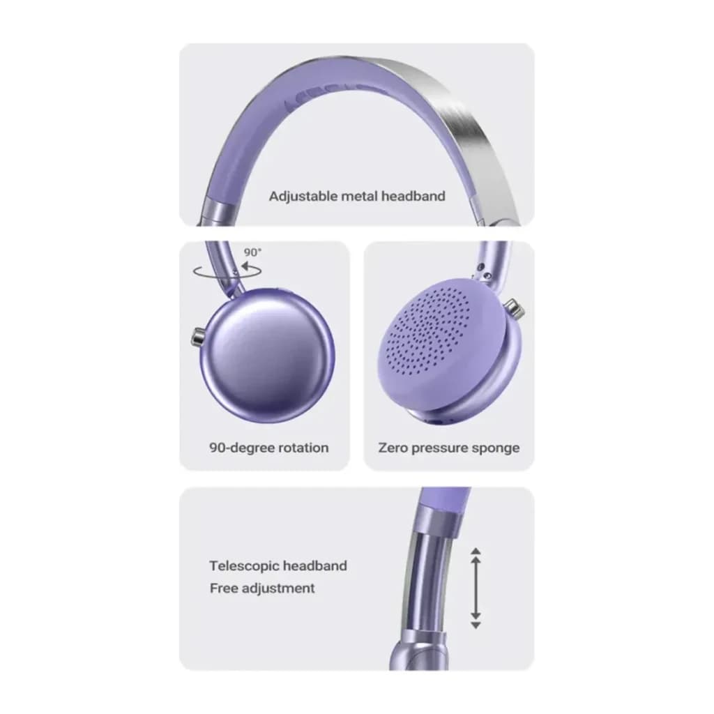 Casque Acefast H8 Réduction de Bruit Active Bluetooth 5.4 60h Or - arceau métallique réglable, rotation 90°, coussin