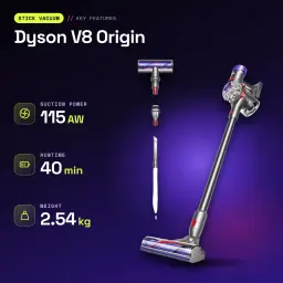 Aspirateur Balai Dyson V8 Origin Argent Sans fil 115AW 40min - caractéristiques, 115 AW