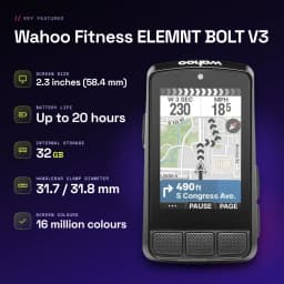 Cyclocomputer GPS Wahoo Fitness ELEMNT BOLT V3 Noir 20h - caractéristiques, 32 GB