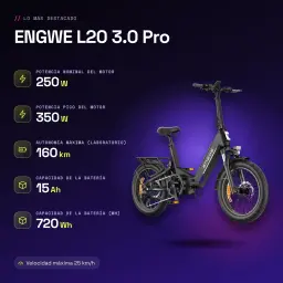 Vélo Électrique ENGWE L20 3.0 Pro 250W Moteur Central 100Nm 160km 25km/h Noir - caractéristiques