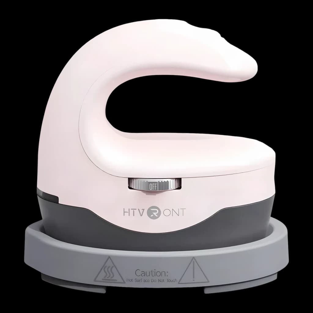 Presse thermique HTVRONT HPM02 Mini4 150W Rose - poignée en C, interrupteur OFF et base circulaire