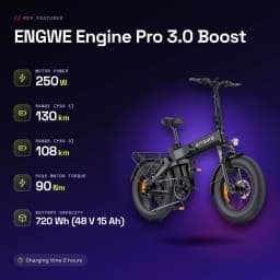 Bicicleta Eléctrica Plegable ENGWE Engine Pro 3.0 Boost Negro 250W 90Nm - características, 130 km
