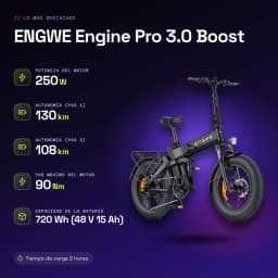 Bicicleta Eléctrica Plegable ENGWE Engine Pro 3.0 Boost Negro 250W 90Nm - características
