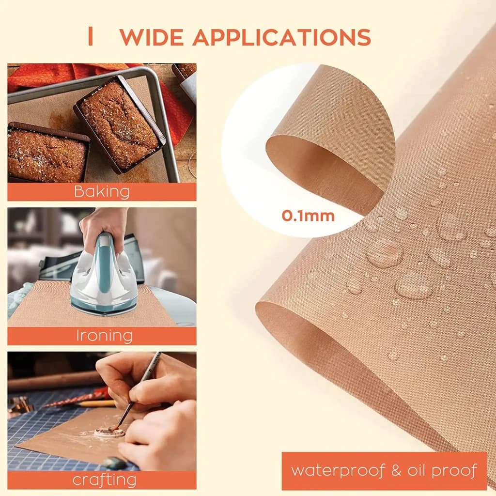 Feuille PTFE HTVRONT Teflon Mat 30,5 x 40,5 cm Lot de 3 jusqu'à 600 °C Marron - cuisson repassage loisirs créatifs