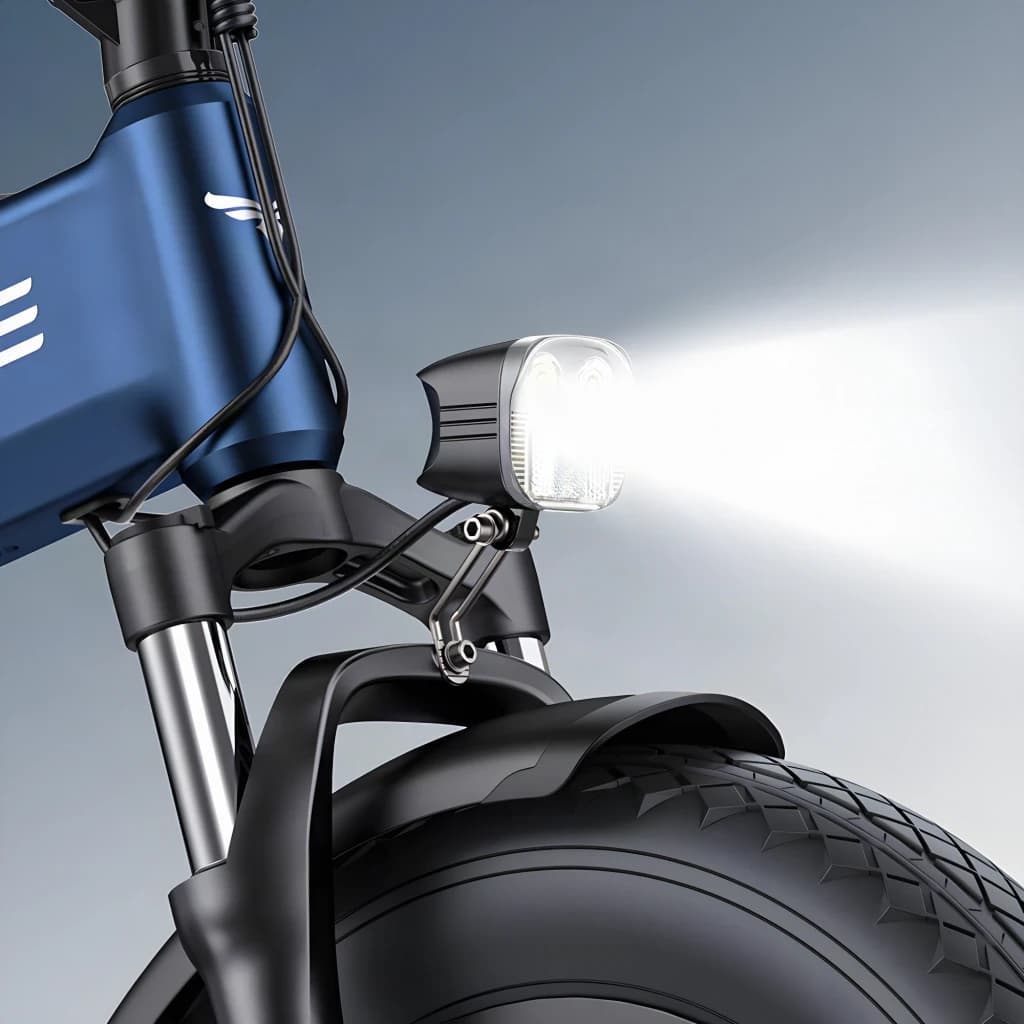 Bicicleta eléctrica ENGWE Engine Pro 3.0 Boost 250W 130km 25km/h Azul - faro LED encendido con haz de luz