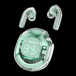 Écouteurs Acefast T8 Crystal TWS Bluetooth 5.3 30h (7h+étui) IPX4 Menthe - étui transparent avec écran LED de batterie