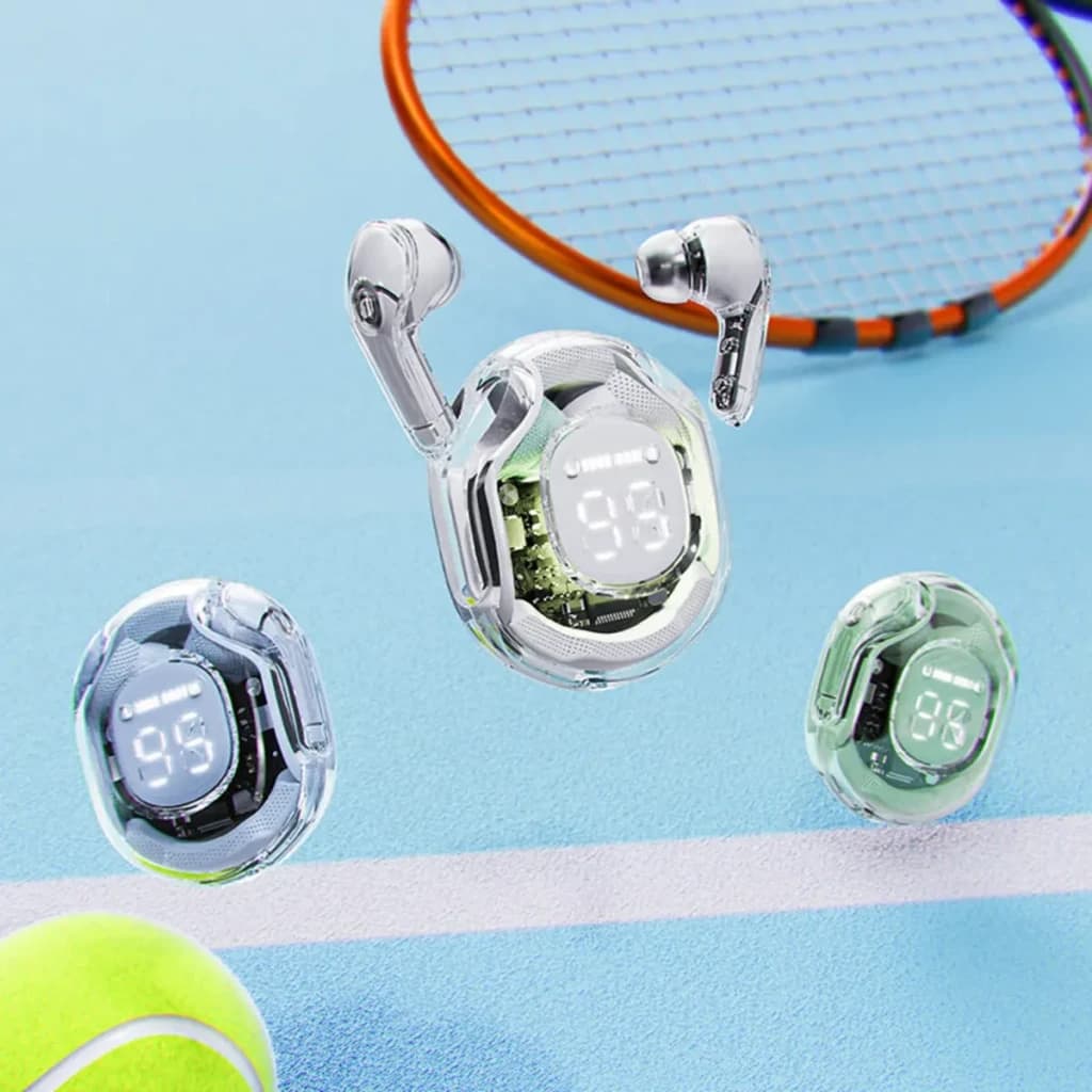 Écouteurs Acefast T8 TWS In-Ear Bluetooth 5.3 7h (30h avec étui) IPX4 Blanc - boîtiers transparents avec écran LED
