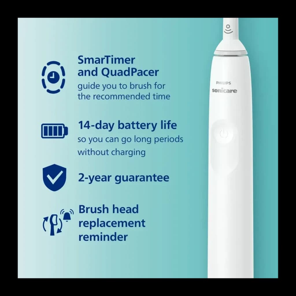 Brosse à Dents Électrique Philips Sonicare 4100 Series 14 Jours 2 Modes Blanc HX3681/33 - manche blanc