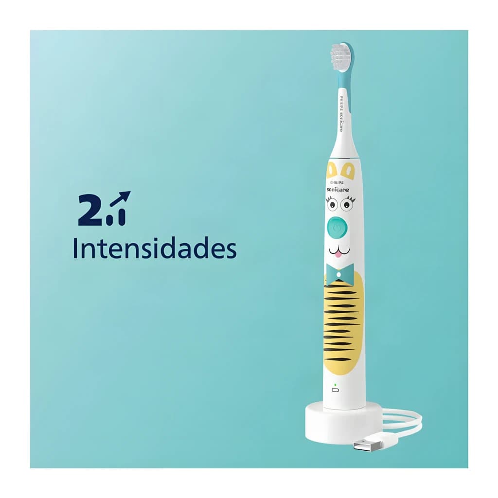 Brosse à Dents Électrique Philips Sonicare For Kids 14 jours 2 Modes Bleu HX3601/01 - manche motif animal