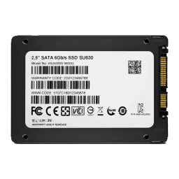 SSD ADATA Ultimate SU630 480GB 2.5 pulgadas SATA Negro - etiqueta con códigos de barras y conector SATA dorado