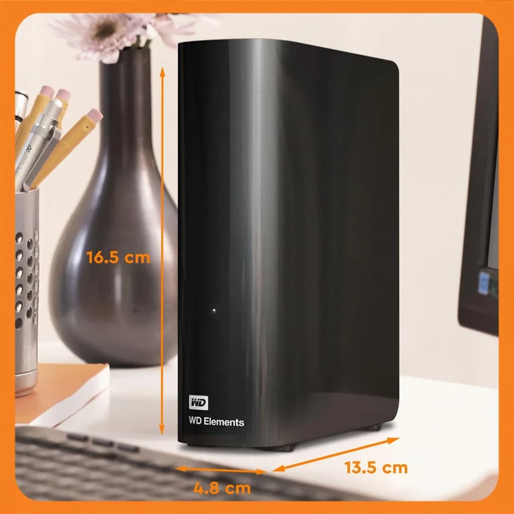 Disco rígido externo WD Elements Desktop 6TB USB 3.0 Preto - dimensões 16.5x13.5x4.8 cm