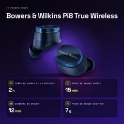 Écouteurs Bowers & Wilkins Pi8 True Wireless Réduction de Bruit TWS Bleu Nuit Midnight - caractéristiques, 65 x 29 x 52 mm