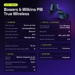 Écouteurs Bowers & Wilkins Pi8 True Wireless Réduction de Bruit TWS Bleu Nuit Midnight - caractéristiques