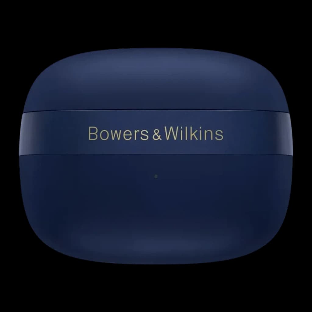 Écouteurs Bowers & Wilkins Pi8 True Wireless Réduction de Bruit TWS Bleu Nuit Midnight - couvercle du boîtier fermé avec logo