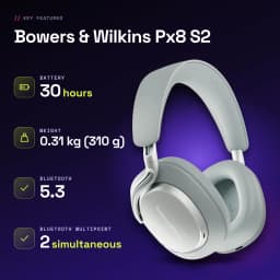 Casque circum-aural Bowers & Wilkins Px8 S2 Réduction de Bruit Active Bleu/Perle - caractéristiques, USB-C a USB-C, 1,2 m
