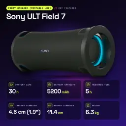 Enceinte Sony ULT Field 7 IP67 45W 30h Bluetooth 5.2 LDAC Noir - caractéristiques, 4,6 cm (1.9")