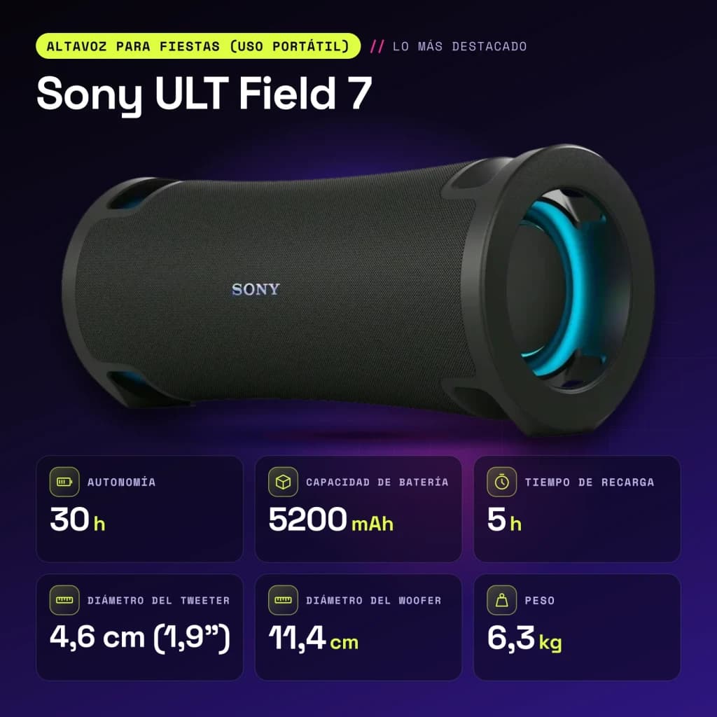 Enceinte Sony ULT Field 7 IP67 45W 30h Bluetooth 5.2 LDAC Noir - caractéristiques
