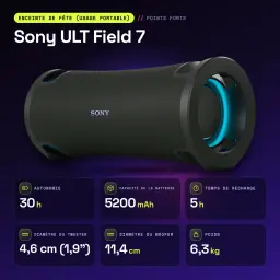 Enceinte Sony ULT Field 7 IP67 45W 30h Bluetooth 5.2 LDAC Noir - caractéristiques, 5200 mAh