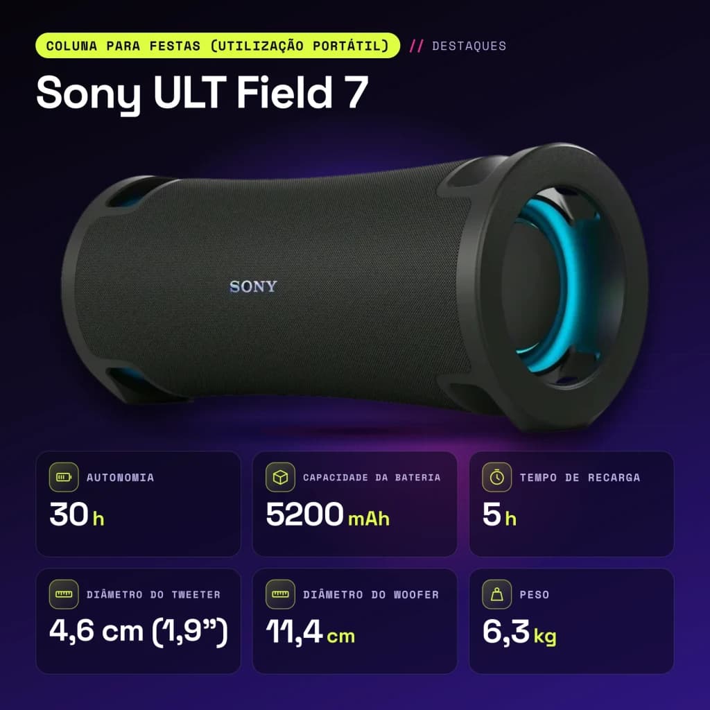 Enceinte Sony ULT Field 7 IP67 45W 30h Bluetooth 5.2 LDAC Noir - caractéristiques, 6,3 kg